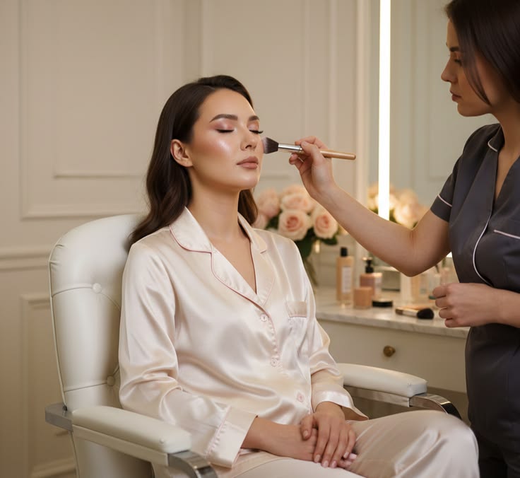 Student practicing makeup artistry in the academy